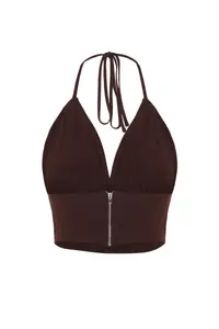 TRENDYOLMİLLA Brown V-neck Weaving Bustier - Image 8