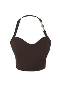TRENDYOLMİLLA Brown Plain Sleeveless Weaving Finike Bustier