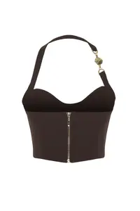 TRENDYOLMİLLA Brown Plain Sleeveless Weaving Finike Bustier - Image 6