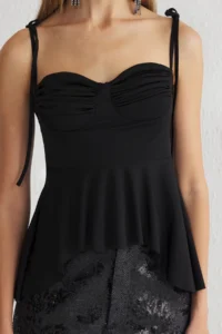 TRENDYOLMİLLA Black Chest Detailed Knitting Blouse - Image 3