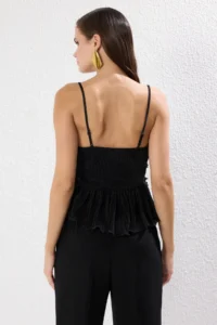 TRENDYOLMİLLA Black Frilly pleated Knitting Blouse - Image 5