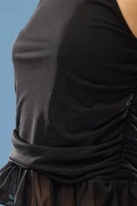 TRENDYOLMİLLA Black Lined Ruffle Detailed Tulle Knitting Blouse - Image 3