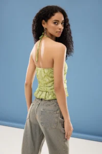 TRENDYOLMİLLA Green-Multicolored Lined Ruffle Detailed Tulle Knitting Blouse - Image 5