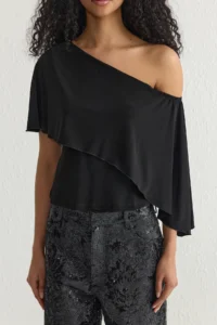 TRENDYOLMİLLA Black Asymmetric Pelerin Yaka Knitting Blouse - Image 3