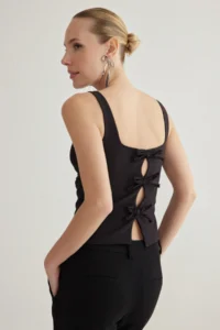 TRENDYOLMİLLA Black Black Bow Detailed Weaving Blouse