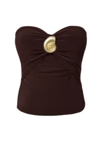 TRENDYOLMİLLA Brown Accessory Detailed Strapless Knitting Chic Blouse - Image 2