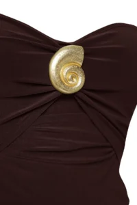 TRENDYOLMİLLA Brown Accessory Detailed Strapless Knitting Chic Blouse - Image 5