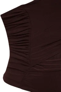 TRENDYOLMİLLA Brown Accessory Detailed Strapless Knitting Chic Blouse - Image 6
