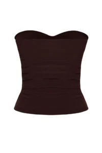 TRENDYOLMİLLA Brown Accessory Detailed Strapless Knitting Chic Blouse - Image 7