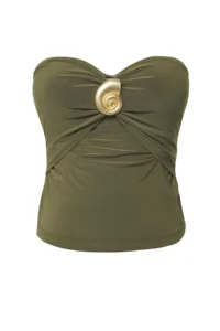 TRENDYOLMİLLA Khaki Accessory Detailed Strapless Knitting Chic Blouse - Image 2