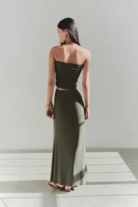 TRENDYOLMİLLA Khaki Accessory Detailed Strapless Knitting Chic Blouse - Image 4