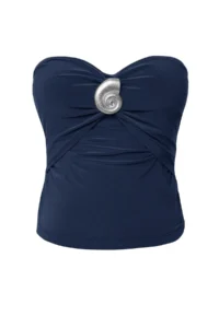 TRENDYOLMİLLA Navy Blue Accessory Detailed Strapless Knitting Chic Blouse
