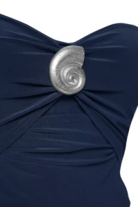 TRENDYOLMİLLA Navy Blue Accessory Detailed Strapless Knitting Chic Blouse - Image 4