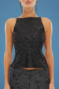 TRENDYOLMİLLA Black Back Detailed shiny Sequin Knitting Blouse - Image 4