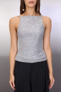 TRENDYOLMİLLA Silver Back Detailed shiny Sequin Knitting Blouse - Image 5
