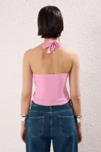 TRENDYOLMİLLA Light Pink Double breasted Yaka Accessory Detailed Knitting Party Blouse - Image 5