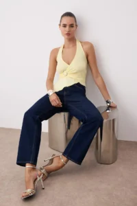TRENDYOLMİLLA Light Yellow Double breasted Yaka Accessory Detailed Knitting Party Blouse - Image 2