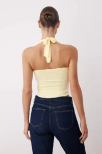 TRENDYOLMİLLA Light Yellow Double breasted Yaka Accessory Detailed Knitting Party Blouse - Image 4