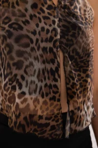 TRENDYOLMİLLA Leopard tied up Knitting Tulle Party Blouse - Image 4
