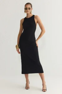 TRENDYOLMİLLA Black Body-Fitting Back Accessory Detailed Knitting Chic Evening Gown Gece Graduation Dress - Image 2