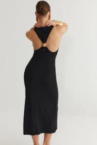 TRENDYOLMİLLA Black Body-Fitting Back Accessory Detailed Knitting Chic Evening Gown Gece Graduation Dress - Image 3