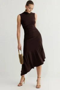 TRENDYOLMİLLA Brown Skirt Ruffle Detailed Knitting Chic Evening Gown Night Graduation Dress