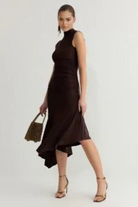 TRENDYOLMİLLA Brown Skirt Ruffle Detailed Knitting Chic Evening Gown Night Graduation Dress - Image 2