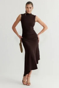 TRENDYOLMİLLA Brown Skirt Ruffle Detailed Knitting Chic Evening Gown Night Graduation Dress - Image 3