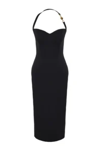 TRENDYOLMİLLA Black Accessory Detailed Weaving Chic Evening Gown Gece Graduation Dress - Image 5