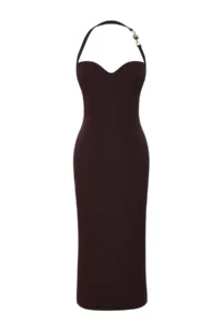 TRENDYOLMİLLA Brown Accessory Detailed Weaving Chic Evening Gown Gece Graduation Dress - Image 5