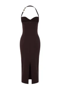 TRENDYOLMİLLA Brown Accessory Detailed Weaving Chic Evening Gown Gece Graduation Dress - Image 7