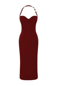 TRENDYOLMİLLA Burgundy Accessory Detailed Weaving Chic Evening Gown Gece Graduation Dress - Image 5