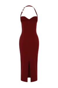 TRENDYOLMİLLA Burgundy Accessory Detailed Weaving Chic Evening Gown Gece Graduation Dress - Image 7
