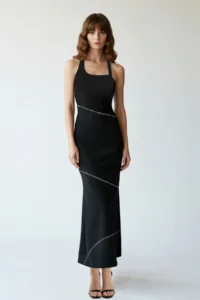 TRENDYOLMİLLA Black Fitted Shiny Stone Weaving Evening Gown Gece Graduation Dress