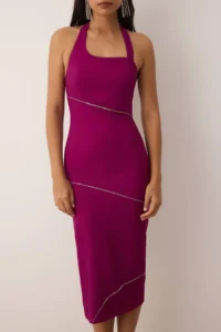 TRENDYOLMİLLA Plum Fitted Shiny Stone Weaving Evening Gown Night Graduation Dress - Image 3