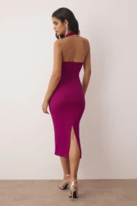 TRENDYOLMİLLA Plum Fitted Shiny Stone Weaving Evening Gown Night Graduation Dress - Image 4