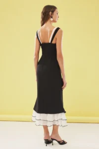 TRENDYOLMİLLA Black-White Skirt Detailed with bow Wedding/Marriage Evening Gown Gece Graduation Dress - Image 5