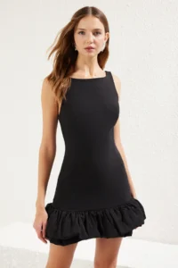 TRENDYOLMİLLA Black Balloon Skirt Detailed Inside Shorts Lined Weaving Short Evening Gown Gece Graduation Dress - Image 2