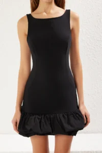 TRENDYOLMİLLA Black Balloon Skirt Detailed Inside Shorts Lined Weaving Short Evening Gown Gece Graduation Dress - Image 3