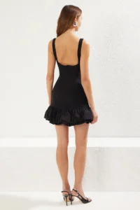 TRENDYOLMİLLA Black Balloon Skirt Detailed Inside Shorts Lined Weaving Short Evening Gown Gece Graduation Dress - Image 5