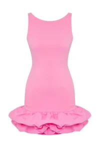 TRENDYOLMİLLA Pink Balloon Skirt Detailed Inside Shorts Lined Weaving Short Dress - Image 7