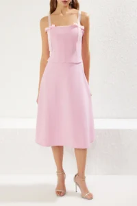 TRENDYOLMİLLA Pink A-Cut Bow Detailed Weaving Chic Evening Gown Night Graduation Dress - Image 3