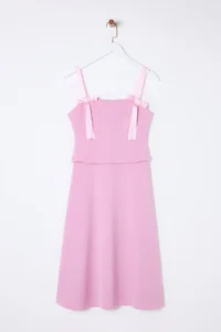 TRENDYOLMİLLA Pink A-Cut Bow Detailed Weaving Chic Evening Gown Night Graduation Dress - Image 6