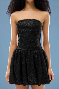 TRENDYOLMİLLA Black Balloon Skirt Detailed Sequin Knitting Short Evening Gown Gece Graduation Dress - Image 3