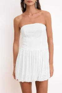 TRENDYOLMİLLA White Plain A Cut shiny Knitting Sequin Short / Mini Lined Elegant/Evening Dress - Image 3
