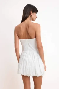 TRENDYOLMİLLA White Plain A Cut shiny Knitting Sequin Short / Mini Lined Elegant/Evening Dress - Image 4