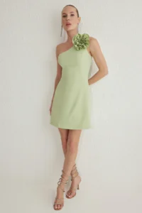 TRENDYOLMİLLA Mint A-Kesim removable Accessory Detailed Weaving Chic Evening Gown Gece Graduation Dress