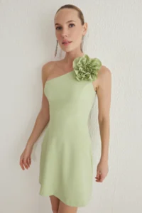 TRENDYOLMİLLA Mint A-Kesim removable Accessory Detailed Weaving Chic Evening Gown Gece Graduation Dress - Image 2
