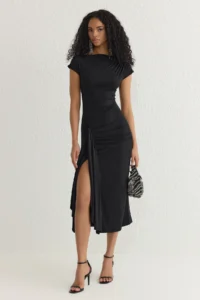 TRENDYOLMİLLA Black Body-Fitting Lined Knitting Dress with Adjustable Back Tie - Image 2