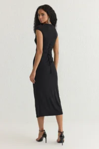 TRENDYOLMİLLA Black Body-Fitting Lined Knitting Dress with Adjustable Back Tie - Image 5